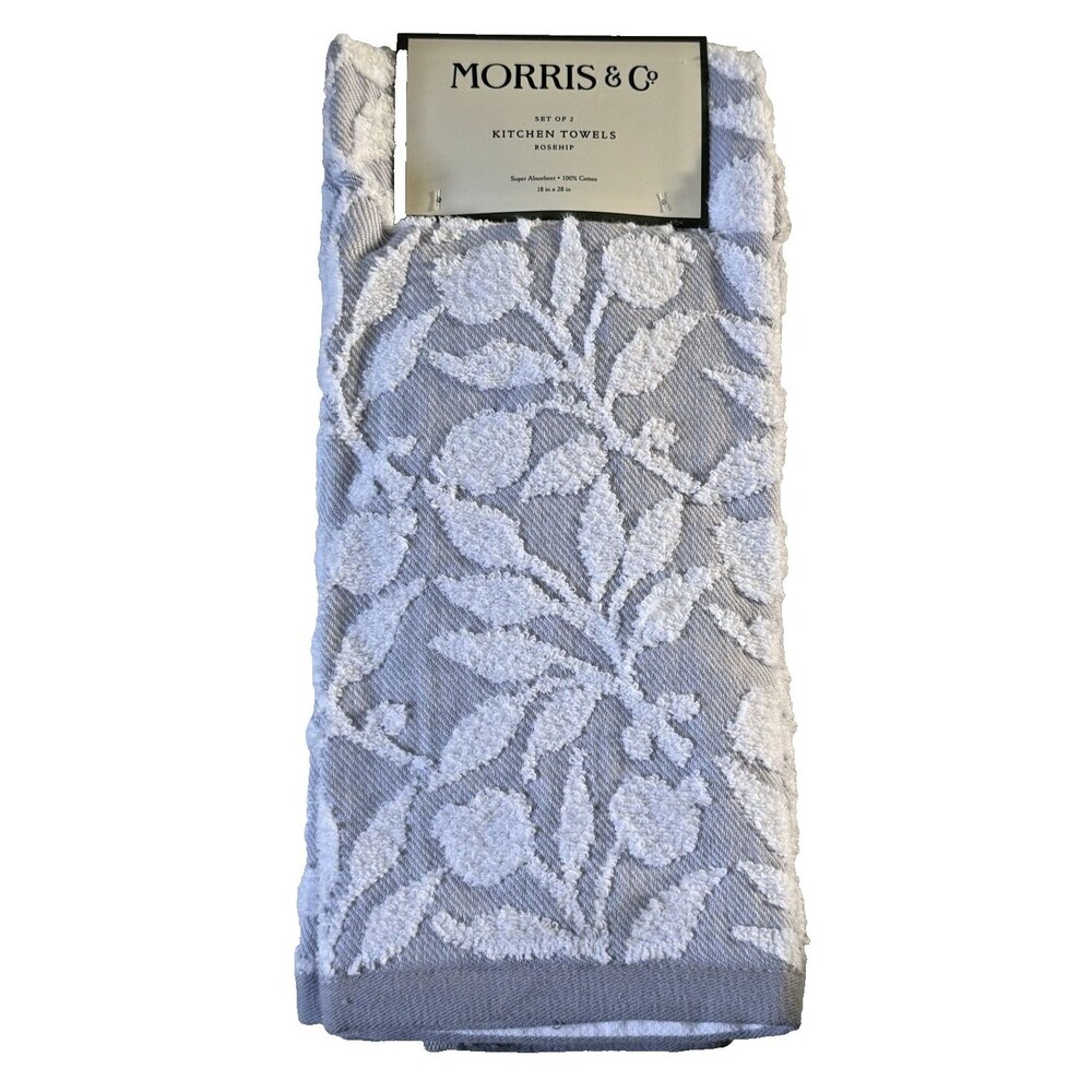 Morris & Co Kitchen Dish Towels Set of 2 Rosehip 100% Cotton Textured Gray